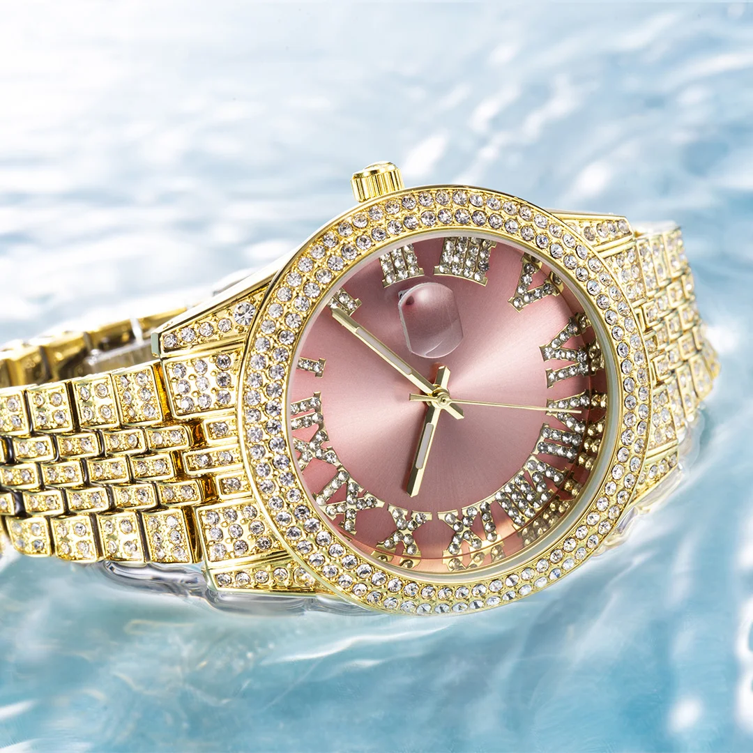 Free Dropshipping Hip Hop Iced Out Quartz Men's Watch Full Bling Diamond Watch Men Waterproof Stainless Steel Relogio Masculino