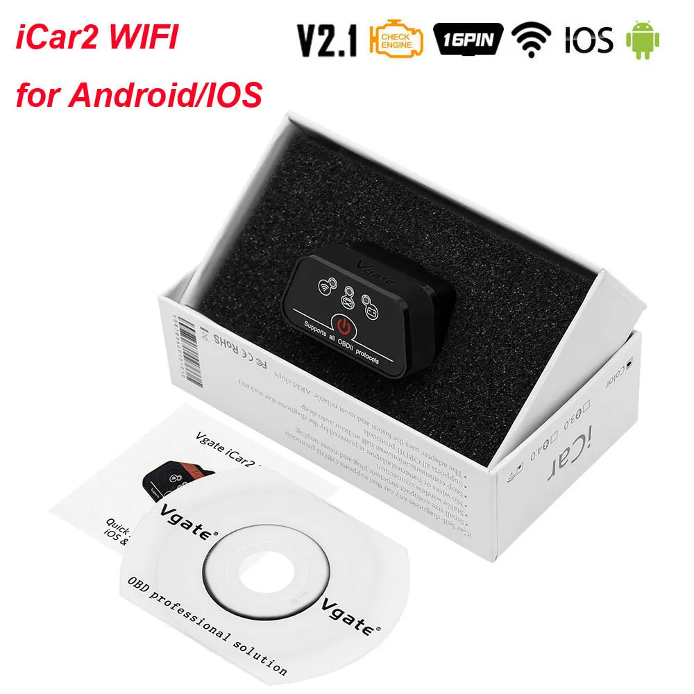 Black WIFI Vgate iCar2 ELM327 V2.1 для Android/IOS OBD2 wifi Bluetooth сканер elm 327 V2.1 OBD 2 OBD2 автомобильный диагностический инструмент Easydiag - Цвет: Black WIFI