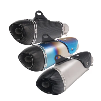 Universal Motorcycle Exhaust Tail Pipe With Muffler 51mm Diameter 350mm Length Stainless Steel And Carbon Fiber For Modified