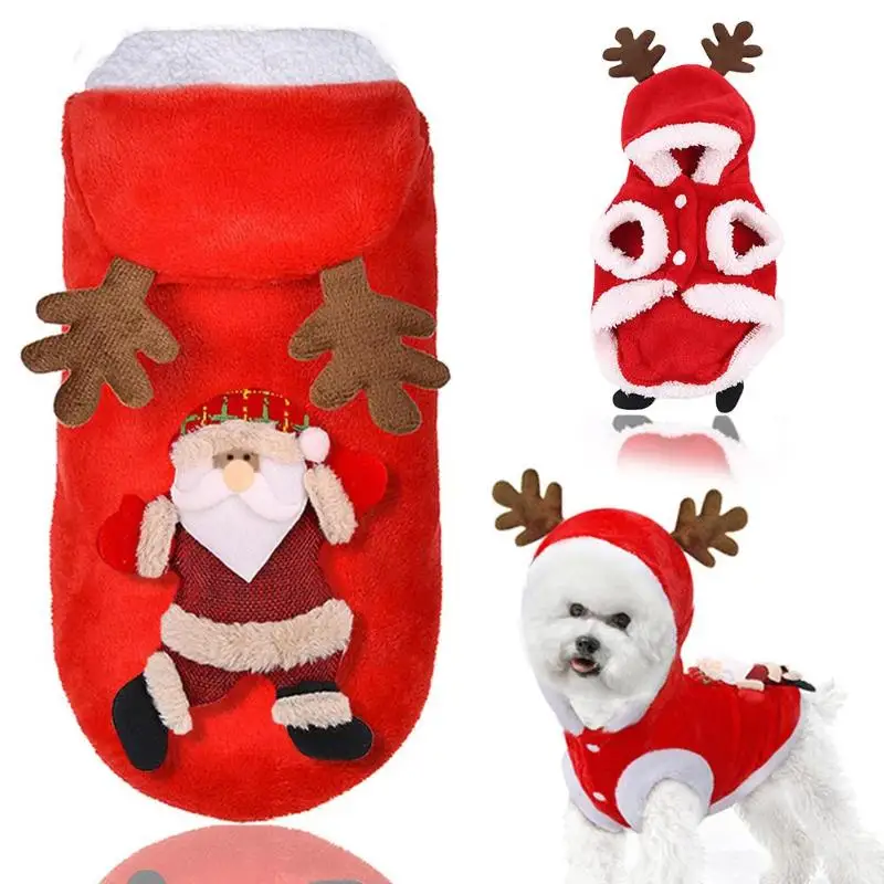 Рождественская домашняя собака костюм милый мультфильм одежда с Санта-Клаусом и оленем Pet костюм платье Рождественская одежда красное платье вверх Пальто Зимняя Толстовка
