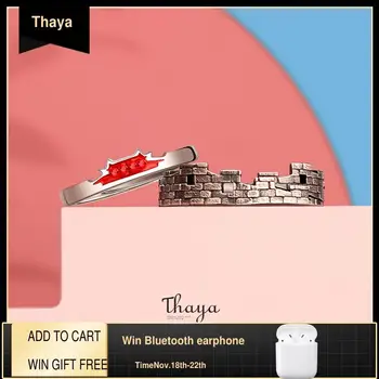 

Thaya Original Design 925 Silver Ring Red Crystal Retro Black Design Open Couple Rings Finger Rings For Women Silver Jewelry