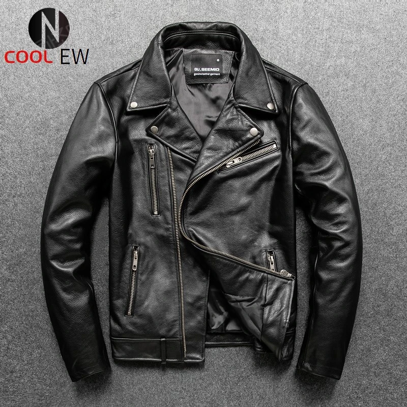 Free shipping.Brand cool classic rider black slim genuine leather jacket.men quality fashion cowhide coat.Plus size.dropship genuine leather trench coats