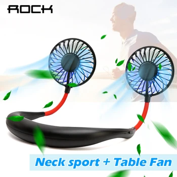 

ROCK Hands-free Neck Band Hands-Free Hanging USB Rechargeable Dual Fan Mini Air Cooler Summer Portable 2000mAh Small Desk Fans