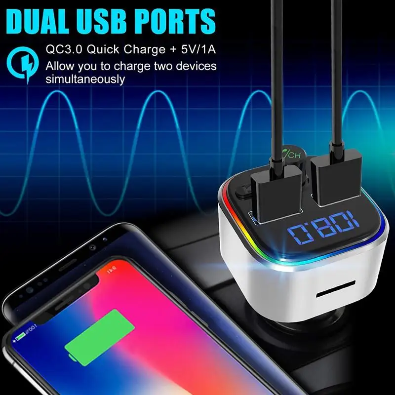 fm-передатчик автомобильный Bluetooth fm-модулятор с цветным светильник без потерь MP3-плеер автомобильный QC 3,0 быстрое зарядное устройство приемник адаптер