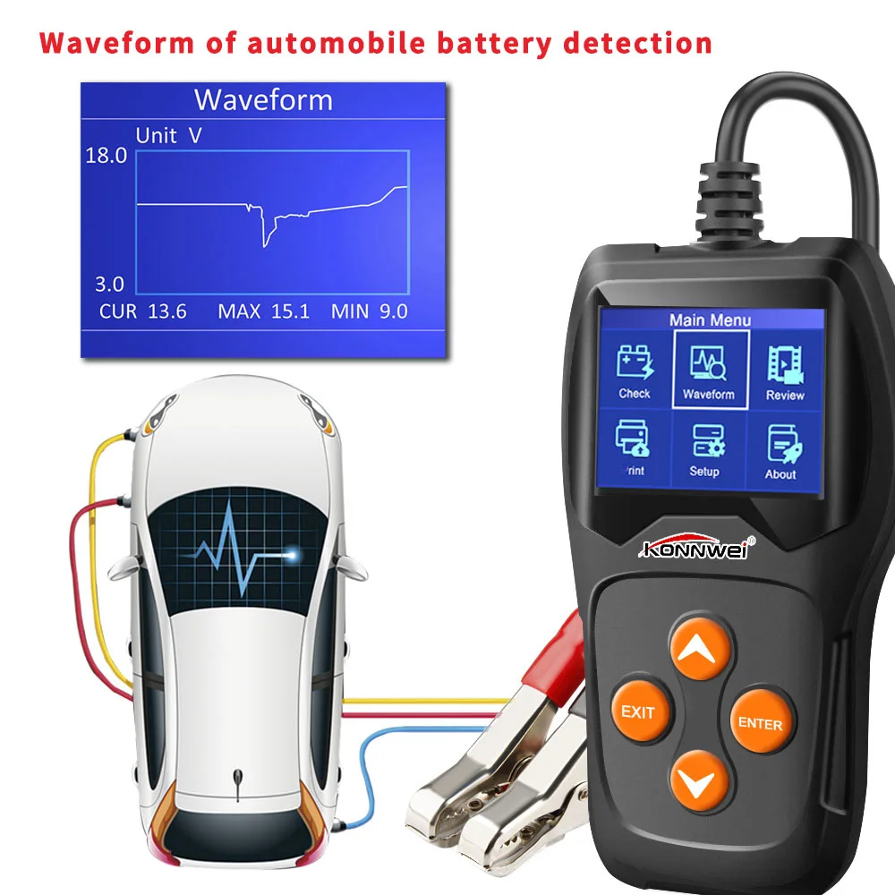 KONNWEI KW600 12 В тестер автомобильных аккумуляторов от 100 до 2000CCA 12 вольт аккумуляторные инструменты для автомобиля Быстрая зарядка диагностический