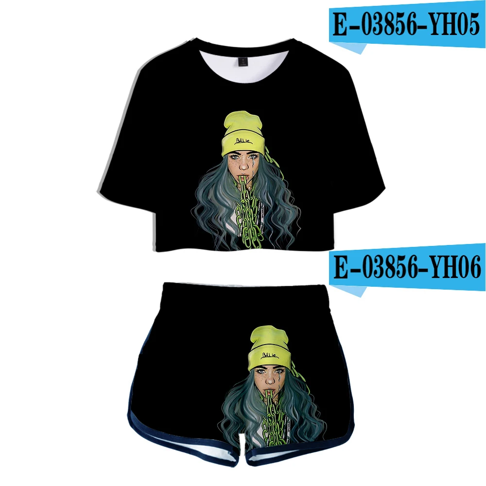 3D Летняя новая модная сексуальная 3DT рубашка с коротким рукавом billie eilish Женская Удобная тонкая футболка+ шорты Женский Повседневный костюм - Цвет: 3D