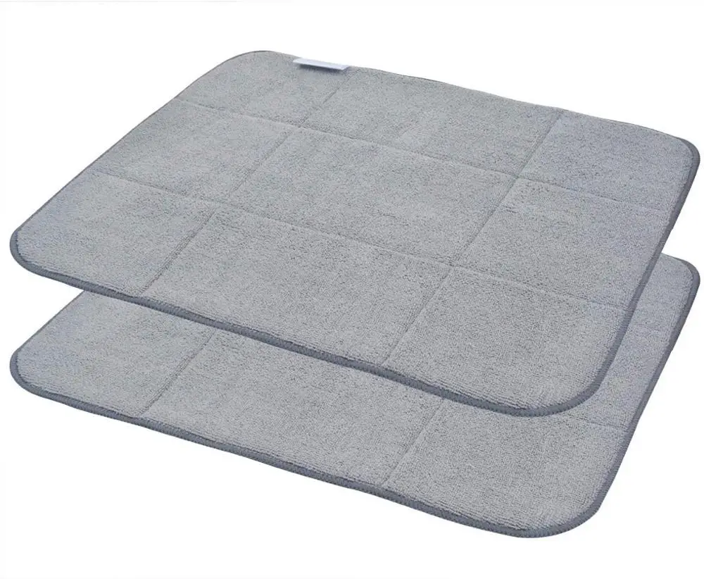 light grey Sunland коврик для сушки посуды из микрофибры, супер впитывающий коврик для сушки посуды, коврик для кухонной стойки, 16 дюймов X 18 дюймов, 2 упаковки - Color: light grey