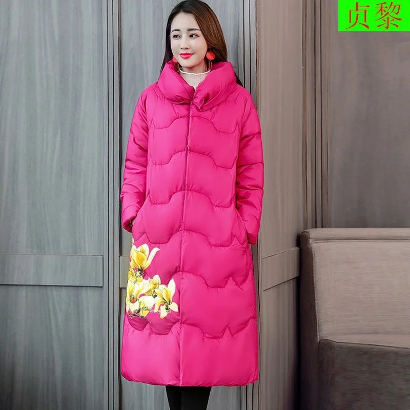 

2018 Winter New Style WOMEN'S Dress Exta-long Slim Fit Coat over-the-Knee down Cotton Clothes Ethnic-Style Cotton-padded Jacket