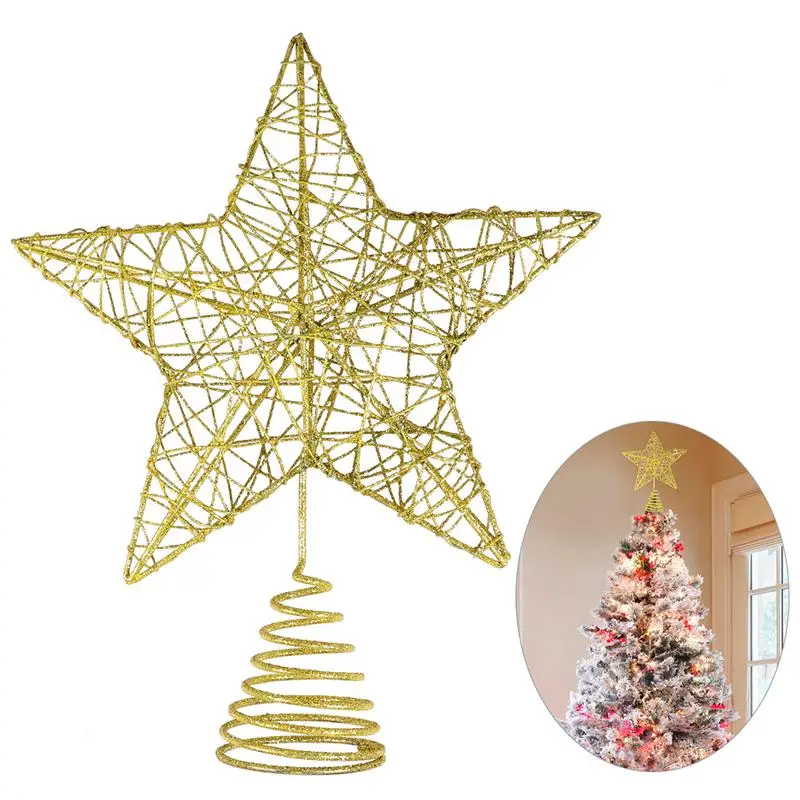 Мноонкор Рождественская елка звезда Treetop украшение Shimmery Рождественская верхушка дерева с серебристый блестящий порошок вечерние украшения - Цвет: Золотой