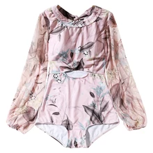 Women Printed Long Sleeve One Piece Swimwear Bathing Suit Swimming Beachwear Summer Sexy Swimsuit Bandage Swim Suits Monokini