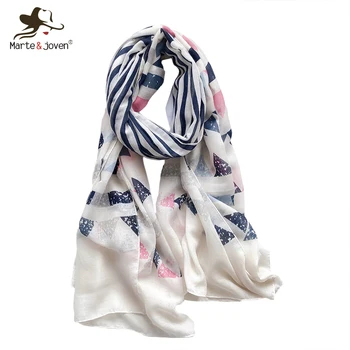 

Marte&Joven Fashion Geometric Triangle Women Pashmina Scarves Comfortable Striped Spring Autumn Wrap Thin Soft Scarf Shawl
