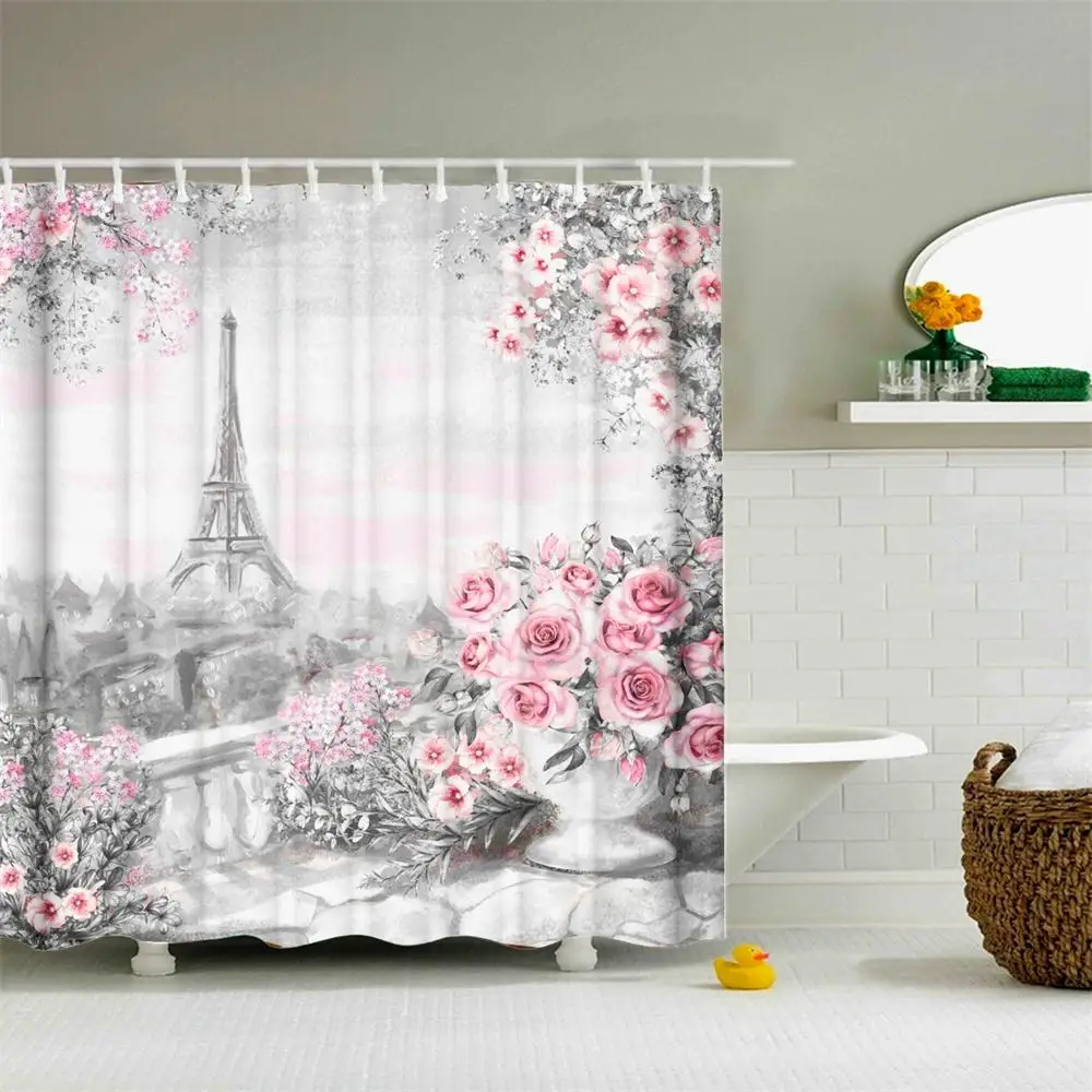 Dafield Розовый Париж занавески для душа с башней Франция дизайн печати ткань Ванная комната занавески для душа s Франция - Цвет: 23324