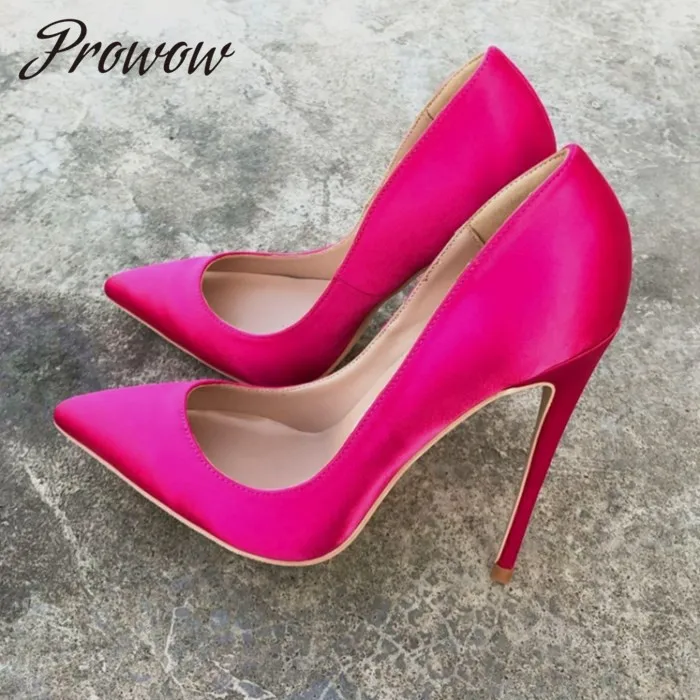 

Prowow New Black Satin Sexy Pointed Toe HIgh Heel Pumps Elegant Slip On Thin High Heel Party Wedding Pumps Shoe Women