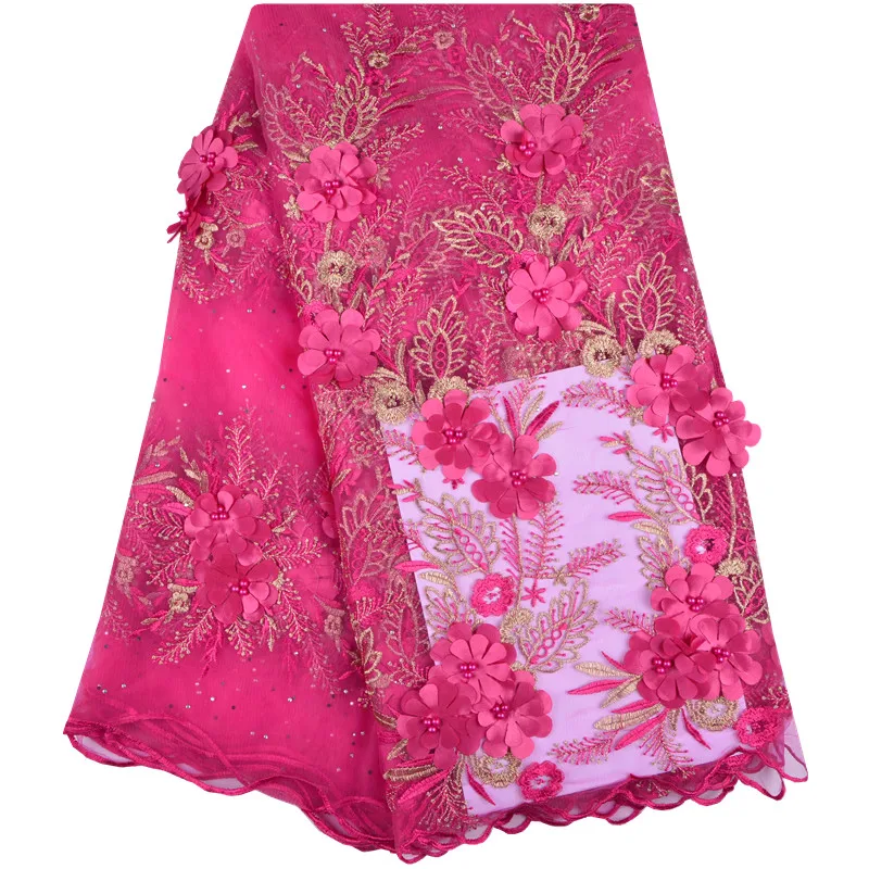 Новый дизайн 3D цветы африканская кружевная ткань с камнями французский тюль