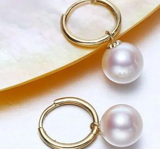 Великолепные 10-11 мм Южное море натуральные серьги с белыми жемчужинами 14k