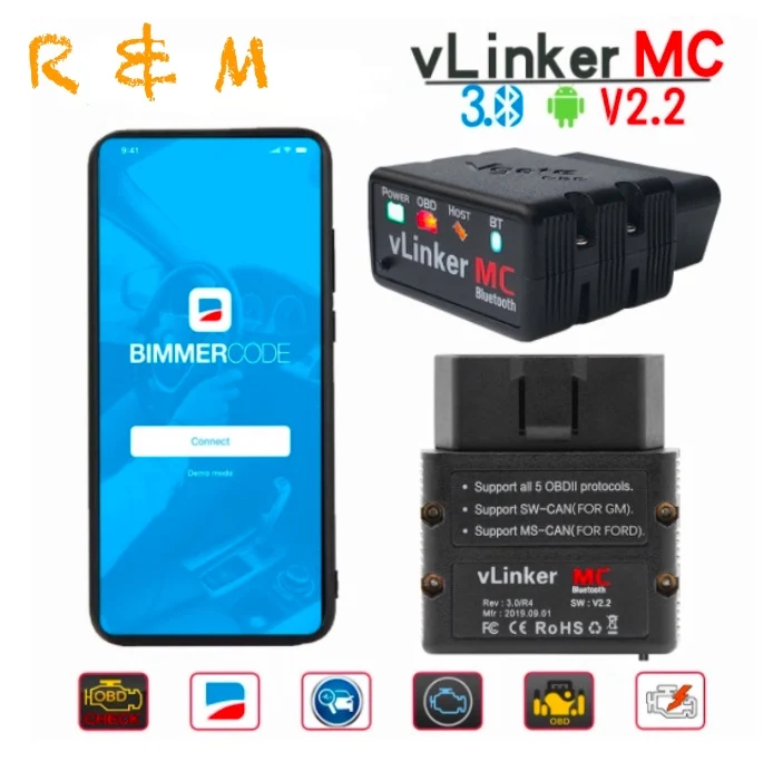 Vgate vLinker MC V2.2 Bluetooth для Android OBD OBD2 автомобильный диагностический инструмент PK OBDLINK |