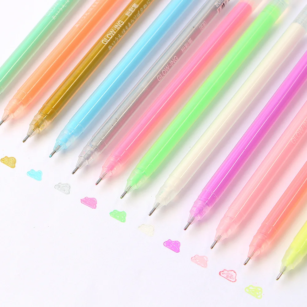 

12Pcs/pack12 Colors 0.6mm Gel Pens Set Glitter for Color Books Journals Sketching Drawing Markers Stationery Supplies