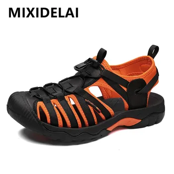 Nuovi sandali da uomo estivi in vera pelle design alla moda scarpe casual traspiranti da uomo sandali da spiaggia all'aperto con fondo morbido taglia grande 48 1