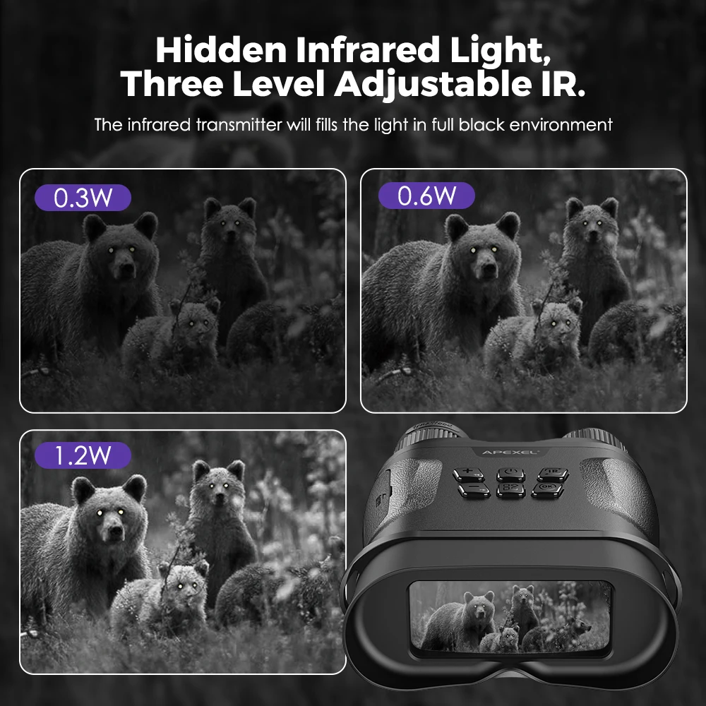 APEXEL IR Night Vision Binoculars Day & Night Vision Telescope Zoom Optics Hunting Binoculars With 2.3' Screen Video Recording