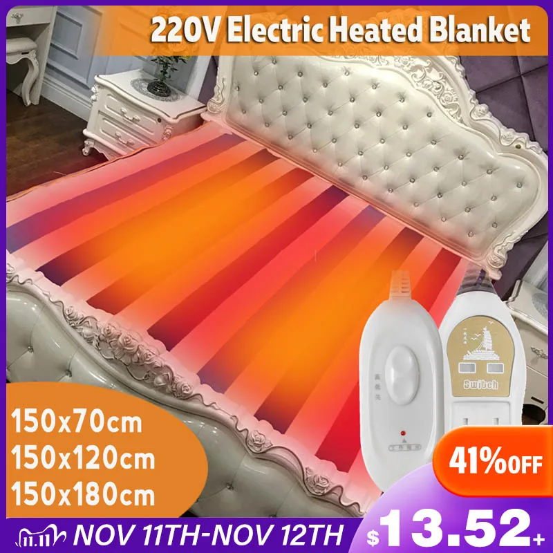 220V Electric Heated Blanket Thicker Double Body Warmer Bed Mattress Heating Mat Thermostat Electric Heating Blanket Heater Pad afbeelding