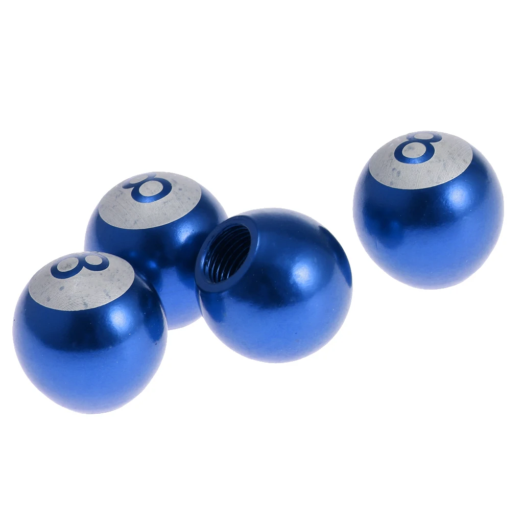 4PCS Blue Wheel Tyre Tire Valve Stems Air Dust Cover Caps for Car Truck Bike 8 Ball Type