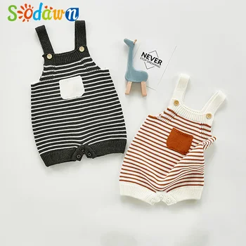 

Sodawn Baby Boy Girl Romper 2020 Summer Infant Striped Pocket Knit Sweater Sleeveless Jumpsuit Xmas Outfit