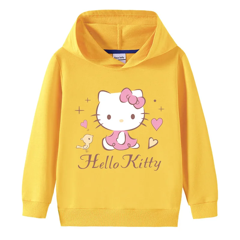 thumbnail image 1 of Hello Kitty-suéter con capucha y cuello alto para niños, pantalones de dos piezas con dibujos animados para niño, traje deportivo informal de manga larga de algodón puro, 1 of 5