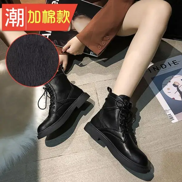 Lace Up Women's Leather Boots Flat Heel Round Toe Low Heels booties Booties Ladies Fashion Womens Shoes Boots-women Punk - Цвет: 3