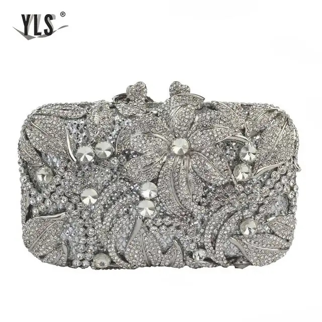 Luxury Crystal Women Clutch 3D Flower Party Evening Bags Purse Ladies Pink Silver Gold Diamond Handbag For Wedding 12 Color 4