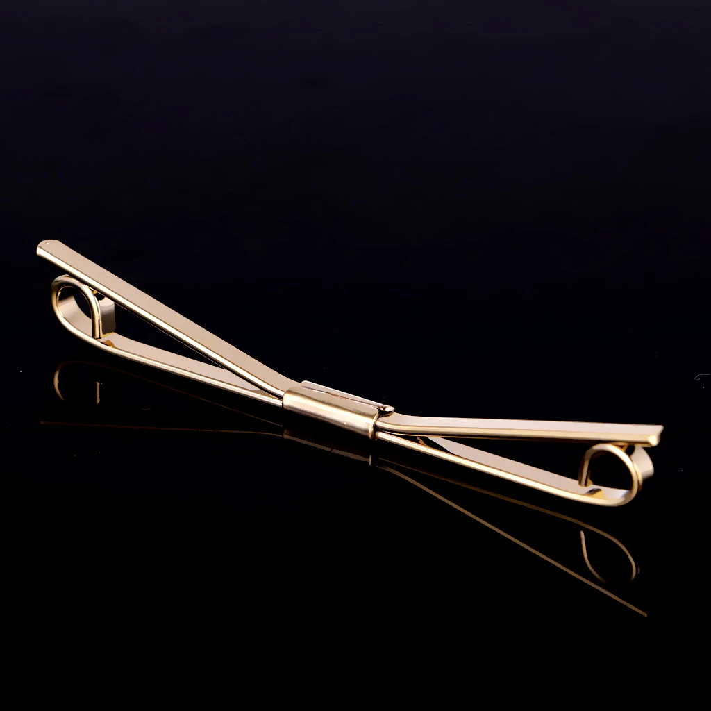 2Pcs Mens Gold Necktie Tie Clip Bar Clasp Cravat Pin Skinny Brooch Collar