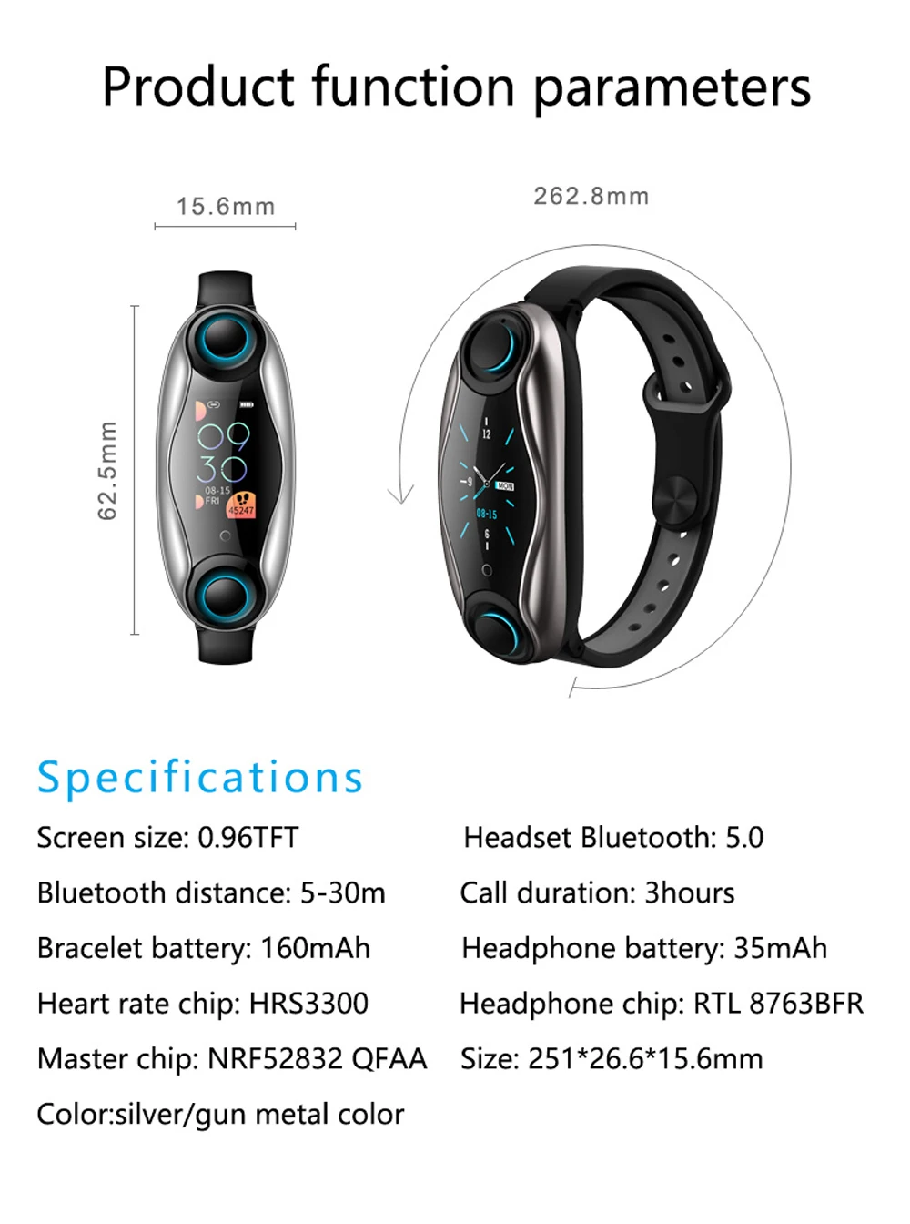 Finow T90 фитнес-браслет беспроводной Bluetooth наушники 2 в 1 Bluetooth 5,0 чип IP67 водонепроницаемые спортивные Смарт-часы браслет