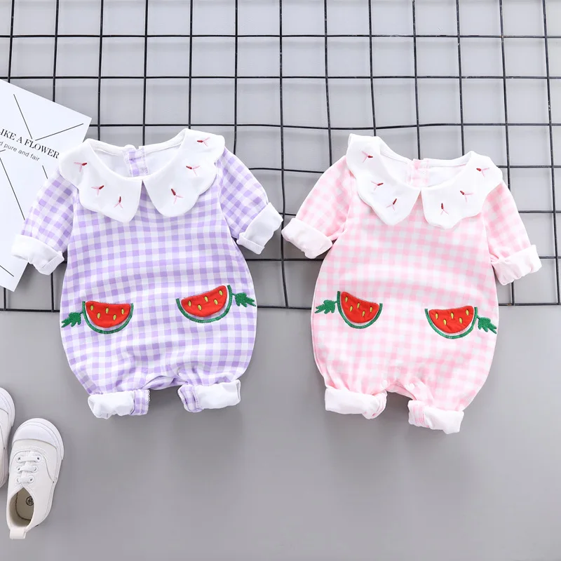 

Spring newborn baby girl clothes outfits rompers plaid watermelon jumpsuit costume for toddler baby girl clothing sports rompers