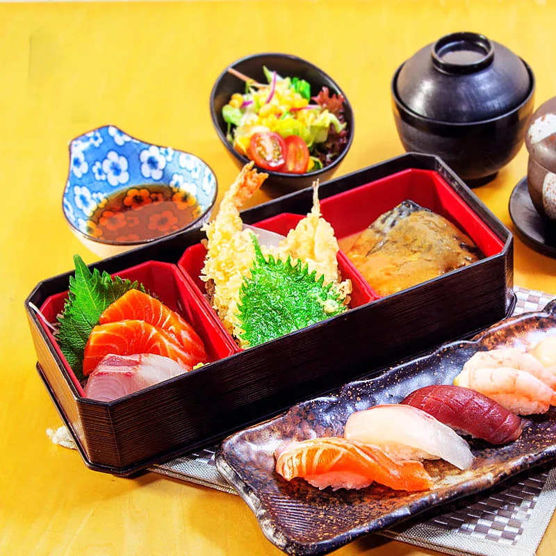 Bento Box миска для суши с крышкой мульти-отсек чехол угря-бокс Ланч-бокс бизнес-Набор пластиковая посуда ужин Черный изолированный ящик 1 шт