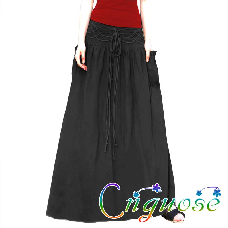 Весна лето большого размера плюс винтажные повседневные дизайнерские черные хлопковые льняные женские юбки женские трапециевидные плиссированные юбки