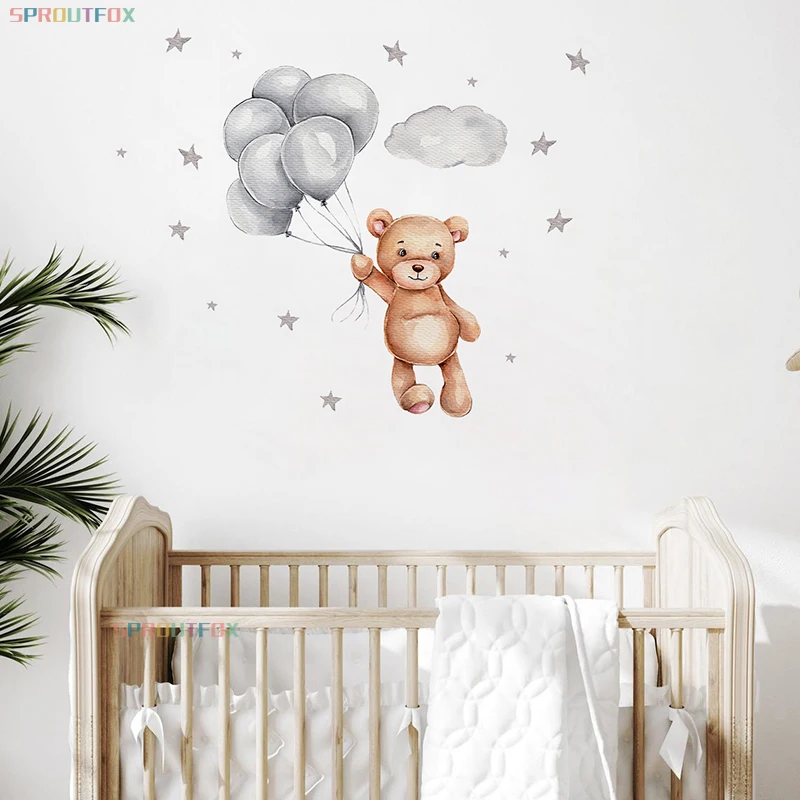Pegatinas de pared de dibujos animados de animales para habitación de niños y niñas, decoración de oso y estrellas, pegatinas de pared para habitación de niños y niños pegatinas pared adhesivos de pared pegatina pared