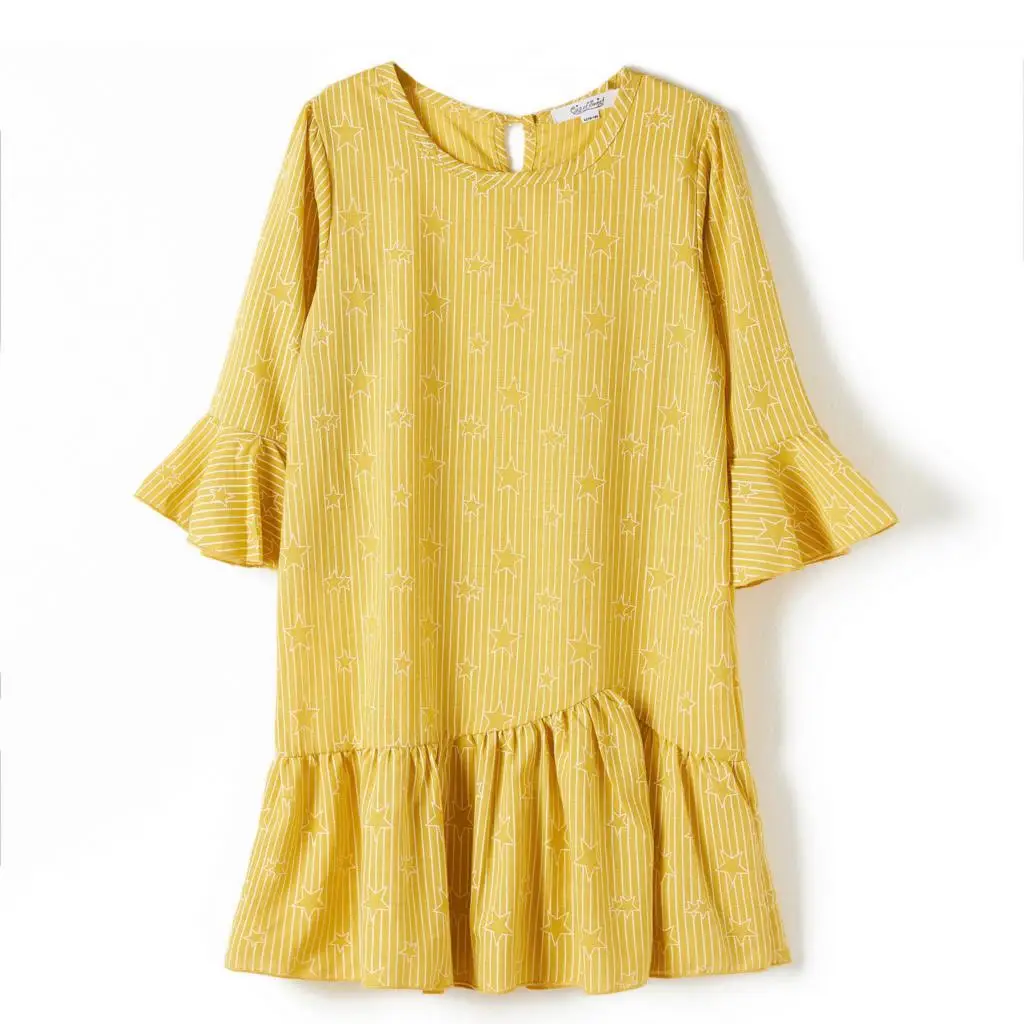 Yellow CupofSweet/желтое мини-платье для девочек, рубашка детская одежда 1/2 г., гофрированные укороченные рукава г., летние модные платья Повседневное платье для девочек - Цвет: Yellow