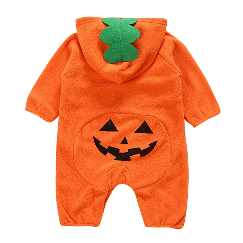 6-24M Newly Cosplay Halloween Toddler Baby Kid Pumpkin Print Halloween Pumpkin Romper Baby Clothes Hooded Outfits Costumes 1017