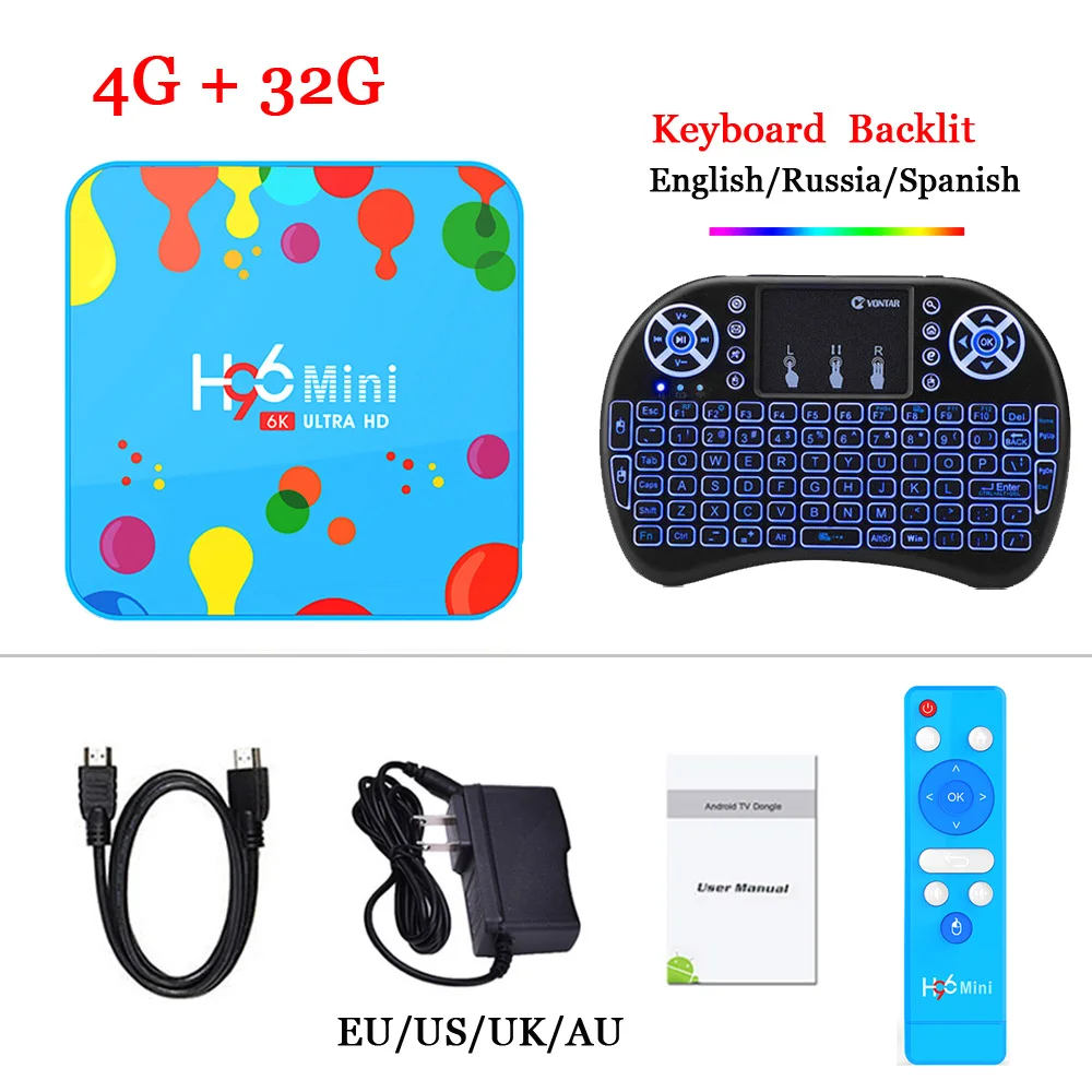 4 Гб 128 ГБ Android 9,0 tv Box H96 Mini Allwinner H6 quad core 6K Smart tv 2,4G& 5G Wifi 4 ГБ 32 ГБ проигрыватель google Youtube телеприставка - Цвет: 4G 32G Backlit