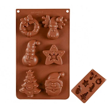 

6 Hole Christmas Series Elk Snowman Santa Claus Bells Tree Star Silicone Mold for Candle Chocolate Candy Ice Cube Jello