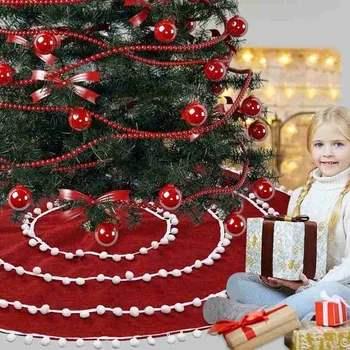 

122cm Christmas Tree Skirt White Ball Circle Linen Tree Skirt For Xmas Tree Party Decor Carpet New Year Christmas Tree Skirt
