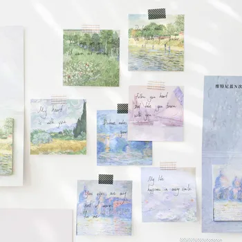 

4 Design Famous Painting Memo Pad Loose Leaf Paper Transparent Sulphuric Office School Decor Refrigerator Silver Scooter