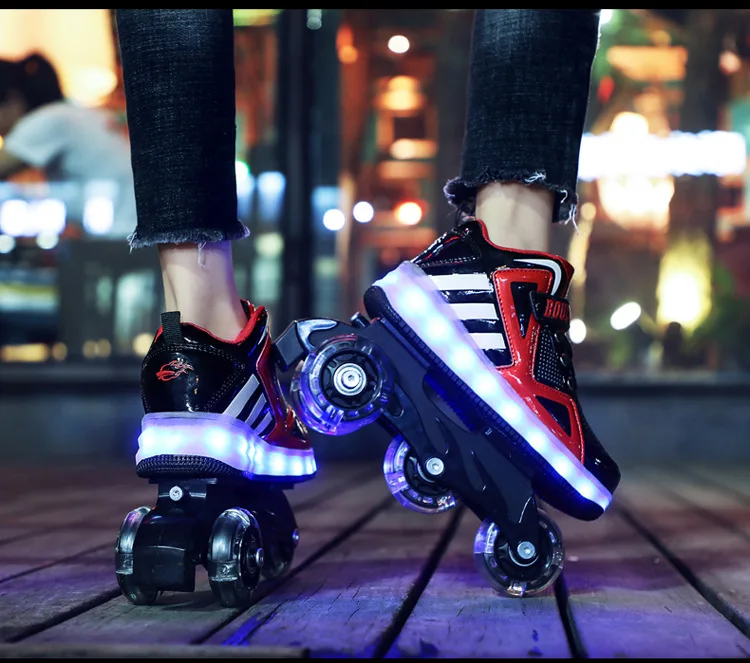 Heelys/коньки для женщин и детей, два стула, светодиодный шкив, катание на коньках, мигающие светодиодные фонари, обувь, четыре стула, светодиодный поезд, обувь для катания на коньках, Размер 29-40