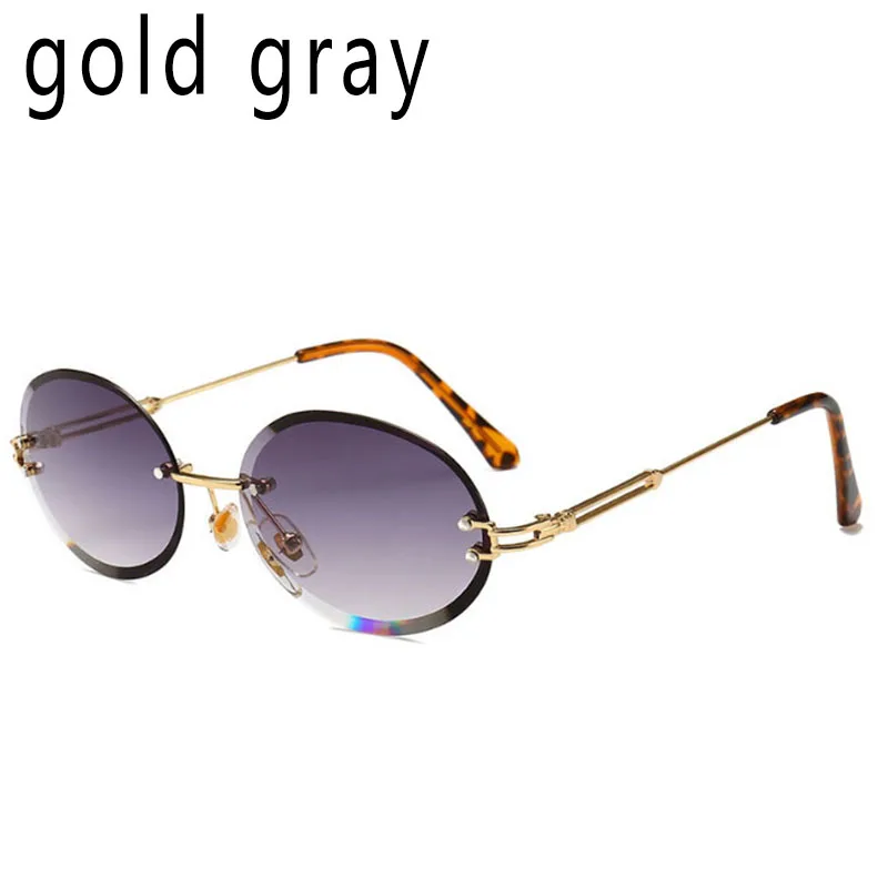 gold gray Бескаркасные европейский стиль унисекс эллиптической формы Многоцветный Ретро мода солнцезащитные очки полированные очки Металл - Цвет линз: gold gray