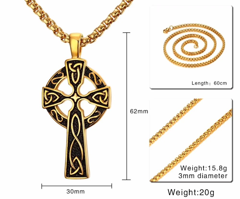 Mens Vintage Large CELTIC CROSS Irish Knot Pendant Necklace Stainless Steel Cros Cheilteach Jewelry Gold Silver Men Accessories collares collier colar choker 13