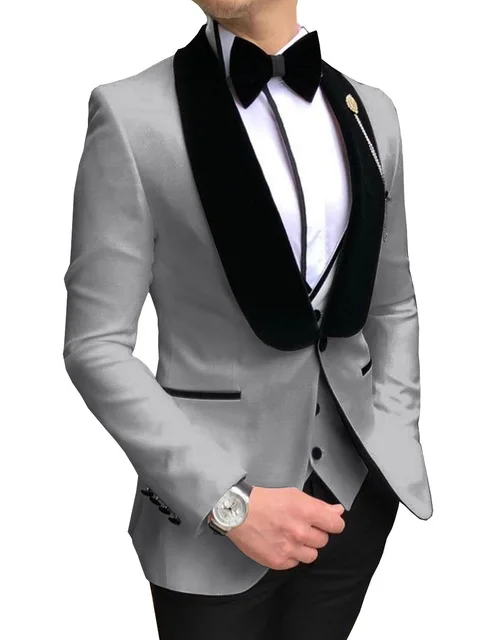 Мужские белые костюмы Slim Fit Комплект из 3 предметов Бизнес куртка смокинг пиджак джентльмена на свадьбу Жених выпускного вечера вечерние(пиджак+ жилет+ брюки
