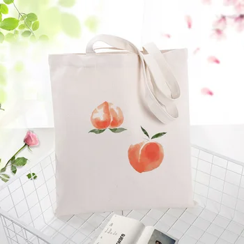 

honey peach Canvas Tote Bag Shopping Bag Custom Print Logo Text DIY Handbag Daily Use Eco Ecologicas Reusable Recycle
