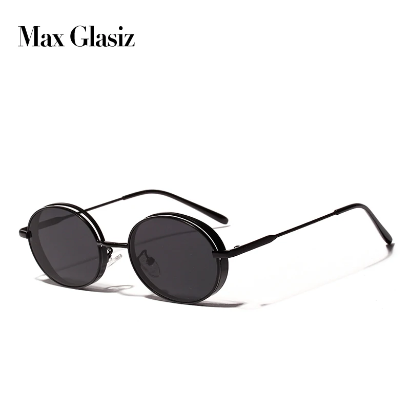 Max Glasiz, дизайн, овальная металлическая Толстая оправа, стимпанк, солнцезащитные очки для женщин, хип-хоп, тренд, панк, Ретро стиль, солнцезащитные очки для мужчин, gafas, UV400 - Цвет линз: black w black