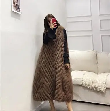 caramel color Вязаный пуловер из натурального Лисьего меха, женская мода, v-образный вырез, натуральный Лисий мех, Длинный жилет, женские топы - Цвет: caramel color