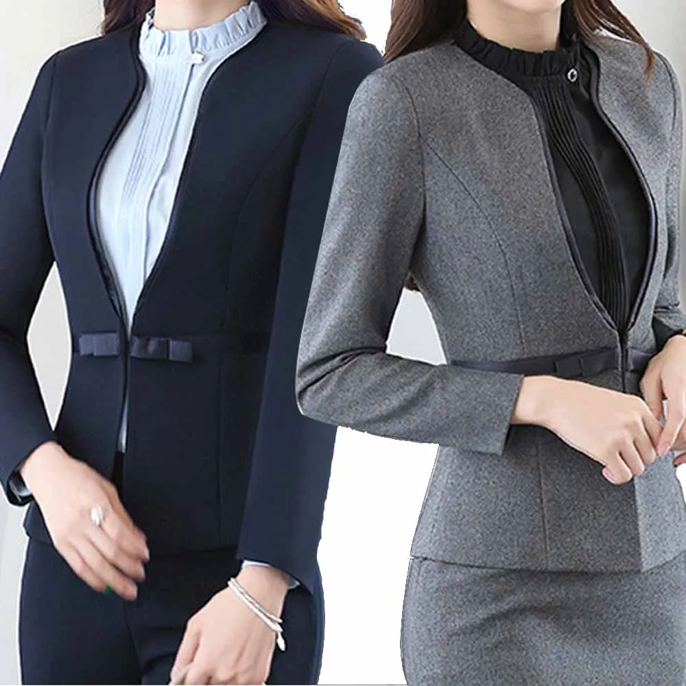 Приталенный весенне-осенний Женский блейзер с v-образным вырезом и длинным рукавом для работы, офиса, бизнеса, верхняя одежда, топы, повседневное пальто, куртка серого/синего цвета
