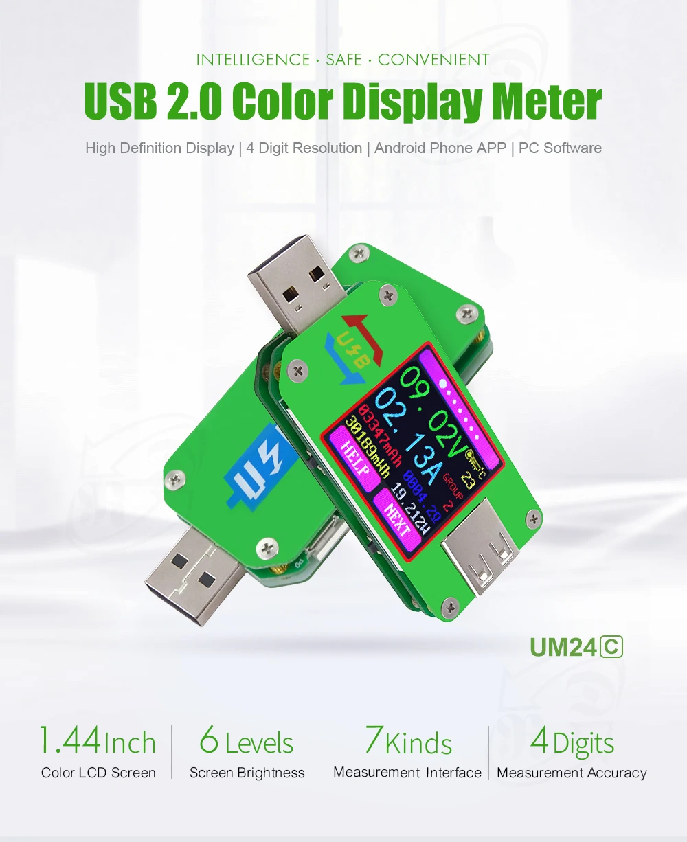Горячая UM24 UM24C приложение USB 2,0 ЖК-дисплей Вольтметр Амперметр батарея заряд напряжение измеритель тока мультиметр кабель измерительный тестер